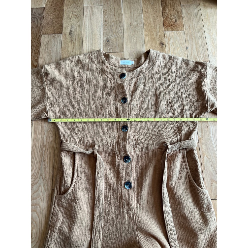 Nico Nico Cotton Jumpsuit Mustard Yellow Long Sleeve Button Front Tie Waist M - Picture 4 of 10
